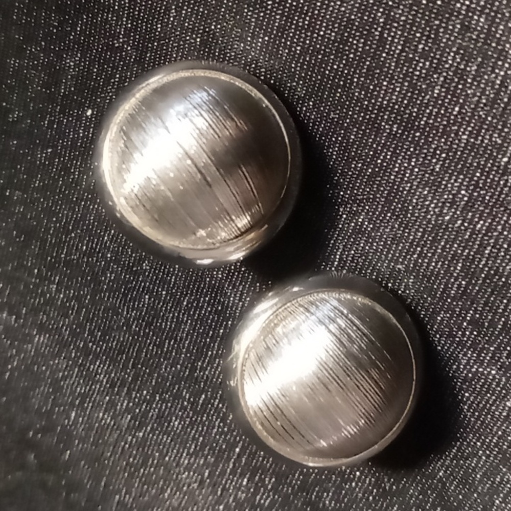 Vintage Brushed Silver Stud Clip On Earrings Women's Jewelry